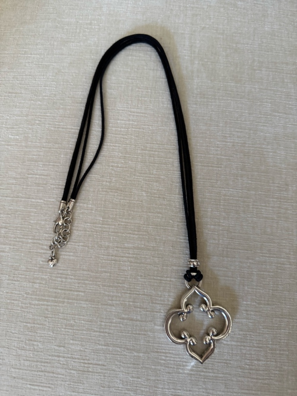 Brighton Silver Quatrefoil Pendant Necklace with Black Cord